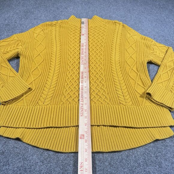 J. Crew Long Cotton Cable-Knit Mockneck Oversized Sweater in Yellow Size Medium - Picture 8 of 8